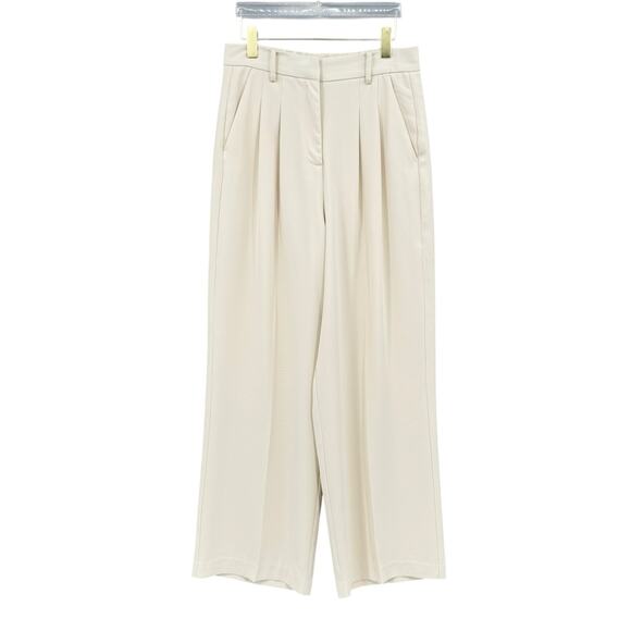 French Connection Cream Wide Leg Pleated High Waist Trouser Career Pants - Picture 2 of 11
